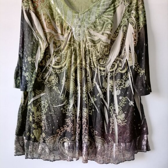 One World Live and Let Live Womens Multicolor Sequins Peasant Blouse Top Size 1X - Picture 3 of 7